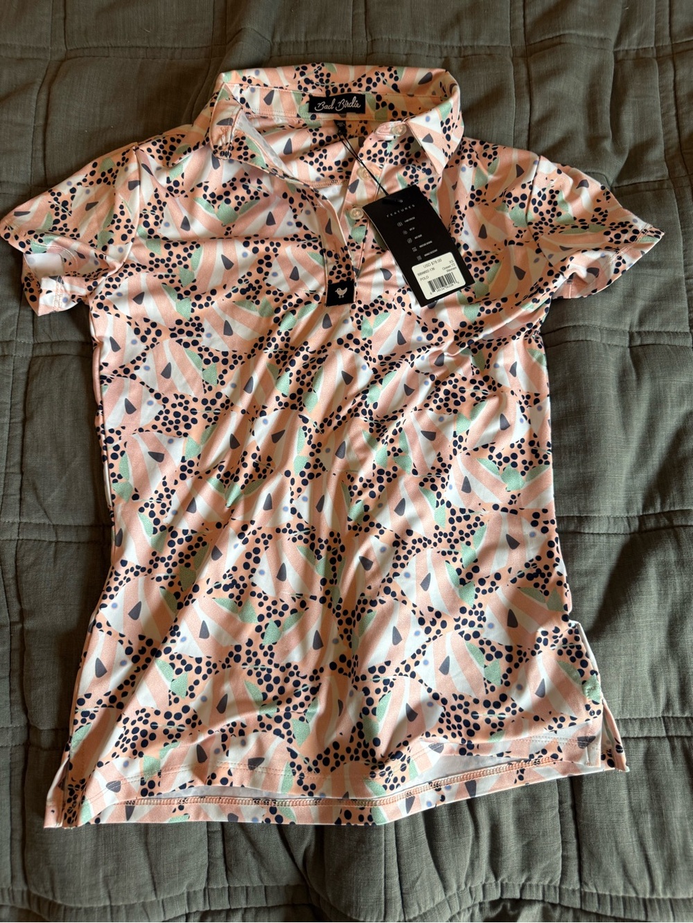 Bad Birdie Coral Pink Geometric Dot Polo